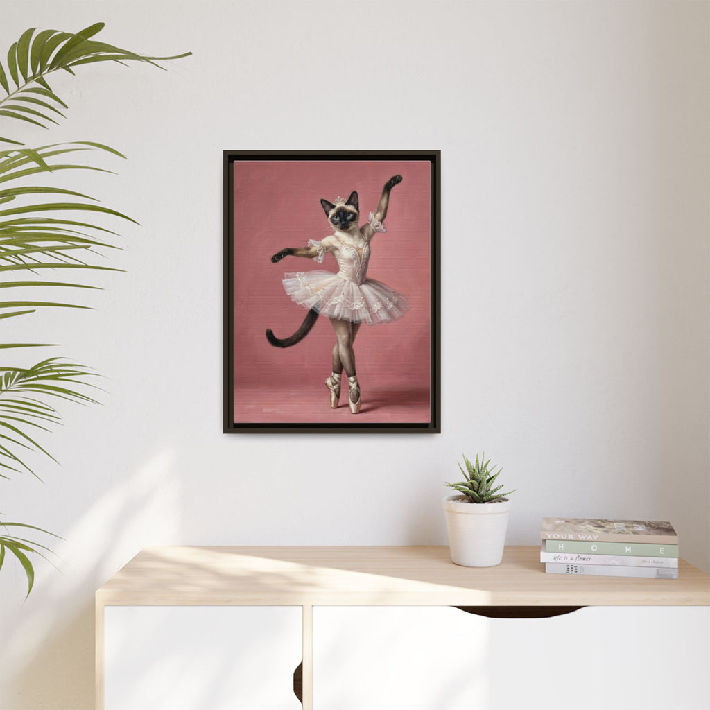 Ballerina Cat Framed Canvas Print — Whimsical Ballet Cat Wall Art