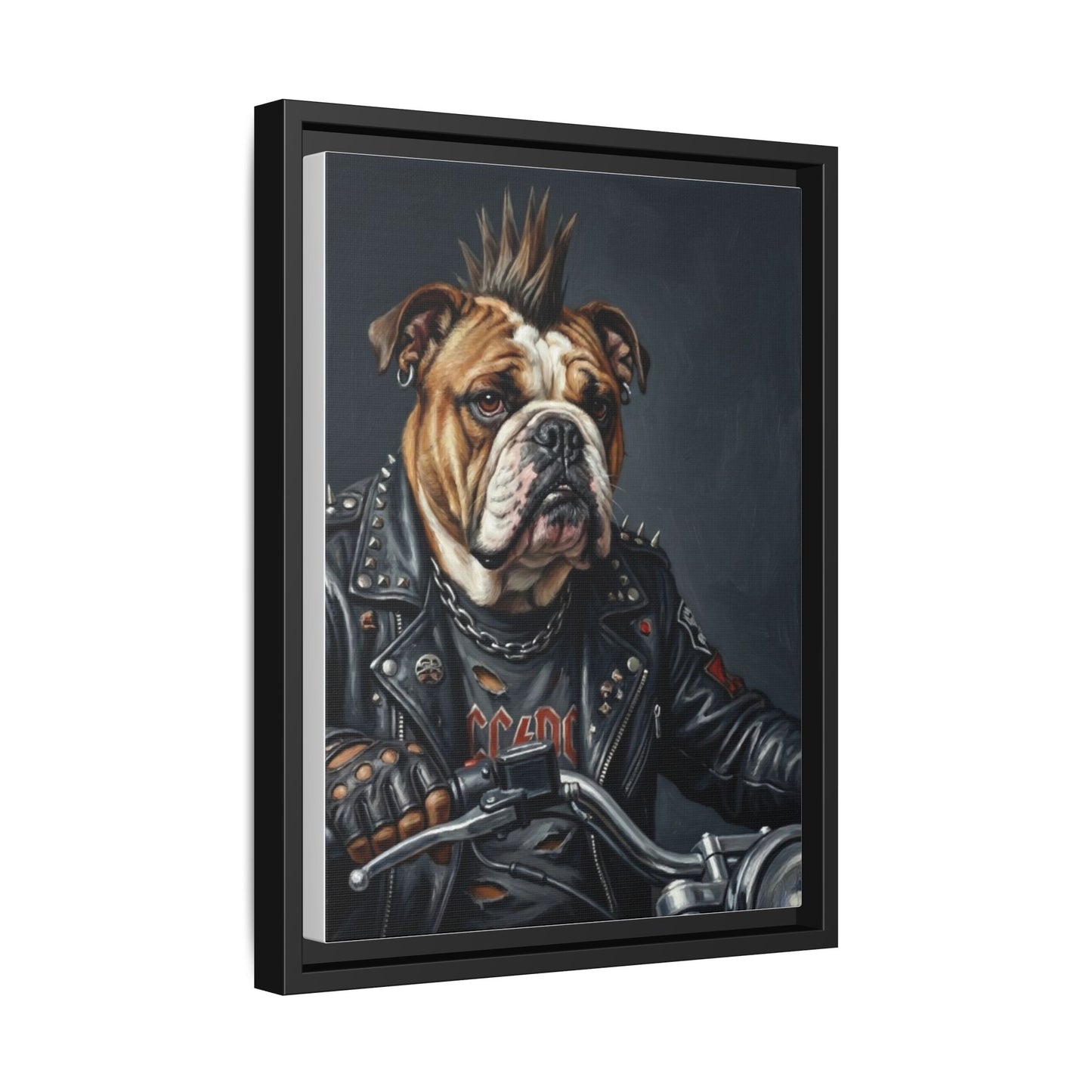 Punk Bulldog Biker Matte Canvas Print