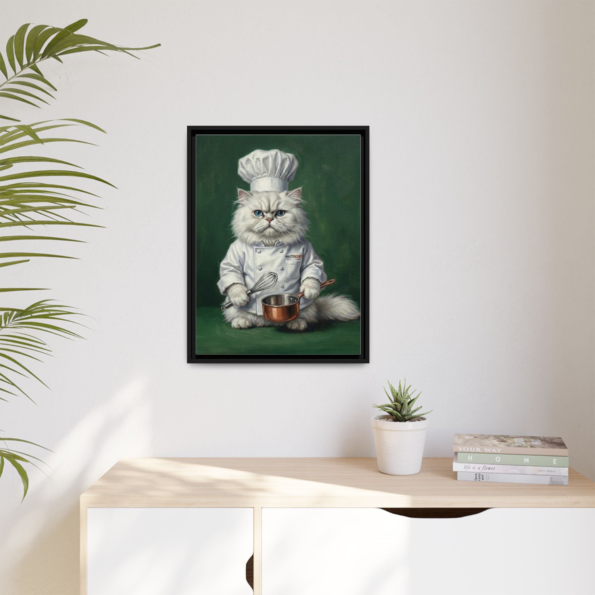 Chef Cat Portrait Matte Canvas Print (Framed) — Whimsical Kitchen Wall Art
