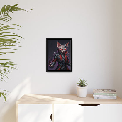 Dark Sphinx Cat Matte Framed Canvas Print Gothic Fantasy Wall Art