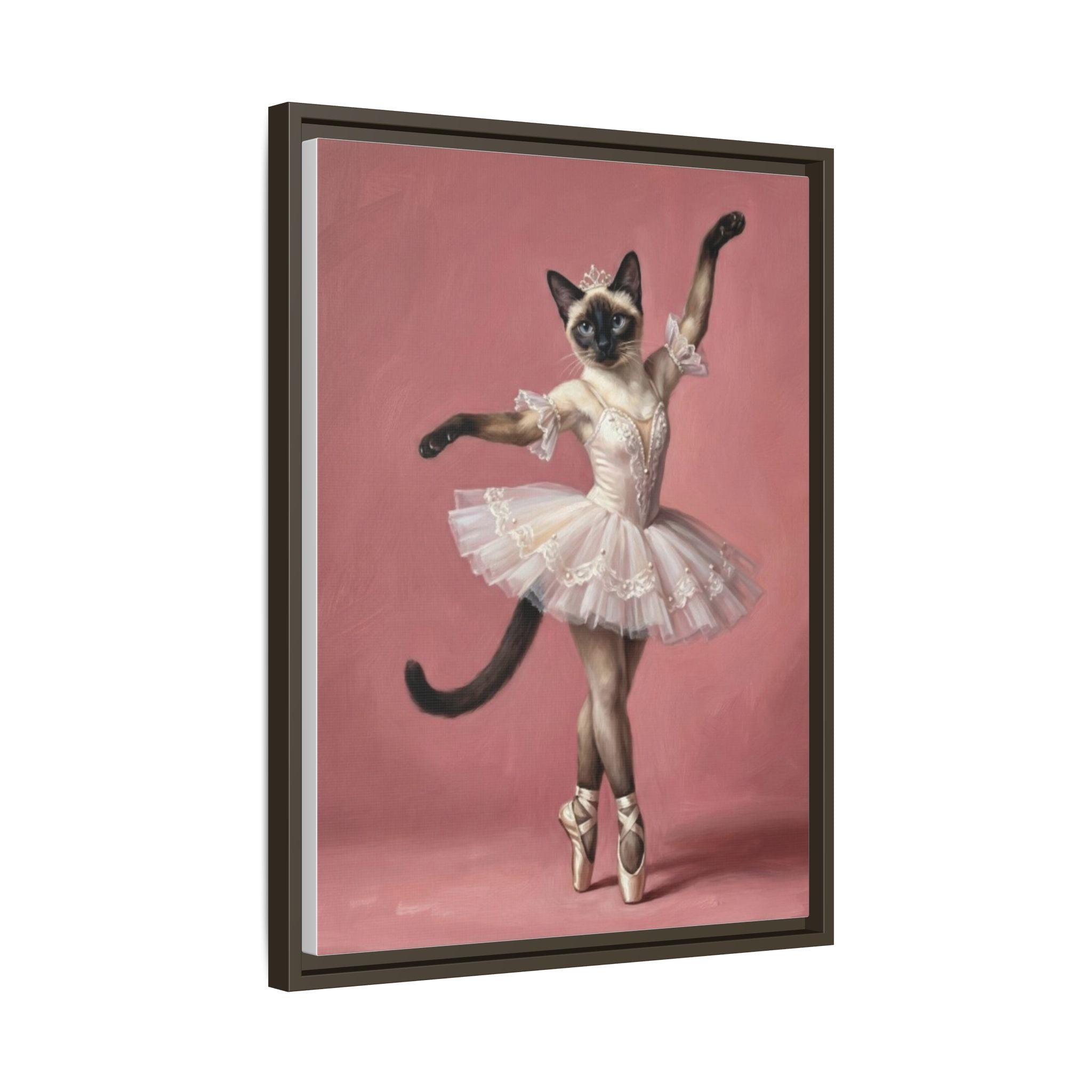 Ballerina Cat Framed Canvas Print — Whimsical Ballet Cat Wall Art