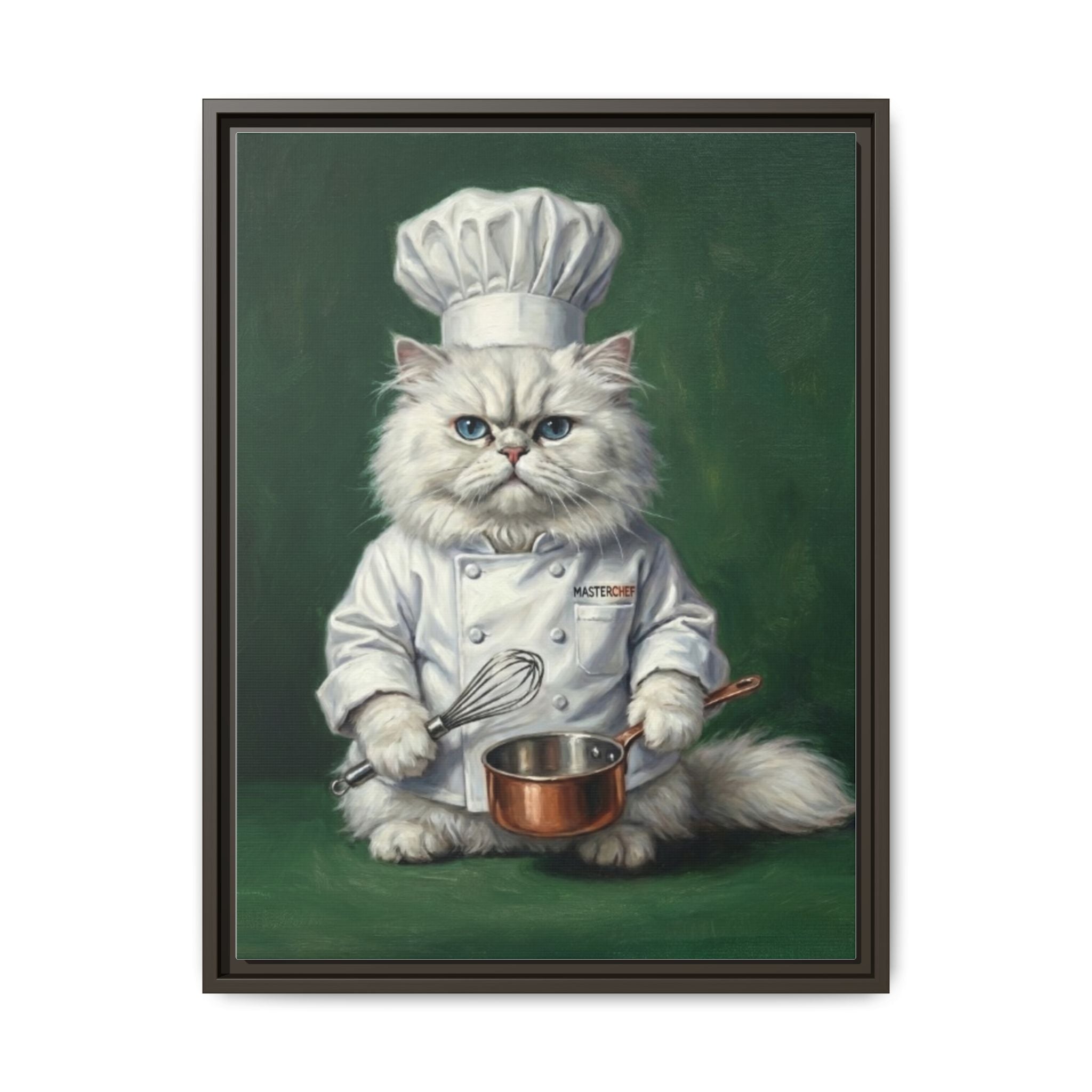 Chef Cat Portrait Matte Canvas Print (Framed) — Whimsical Kitchen Wall Art