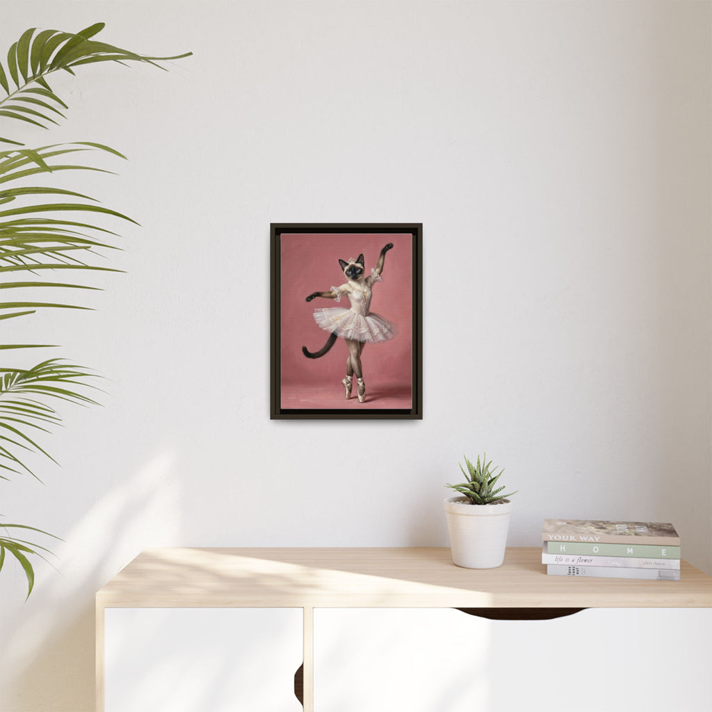 Ballerina Cat Framed Canvas Print — Whimsical Ballet Cat Wall Art