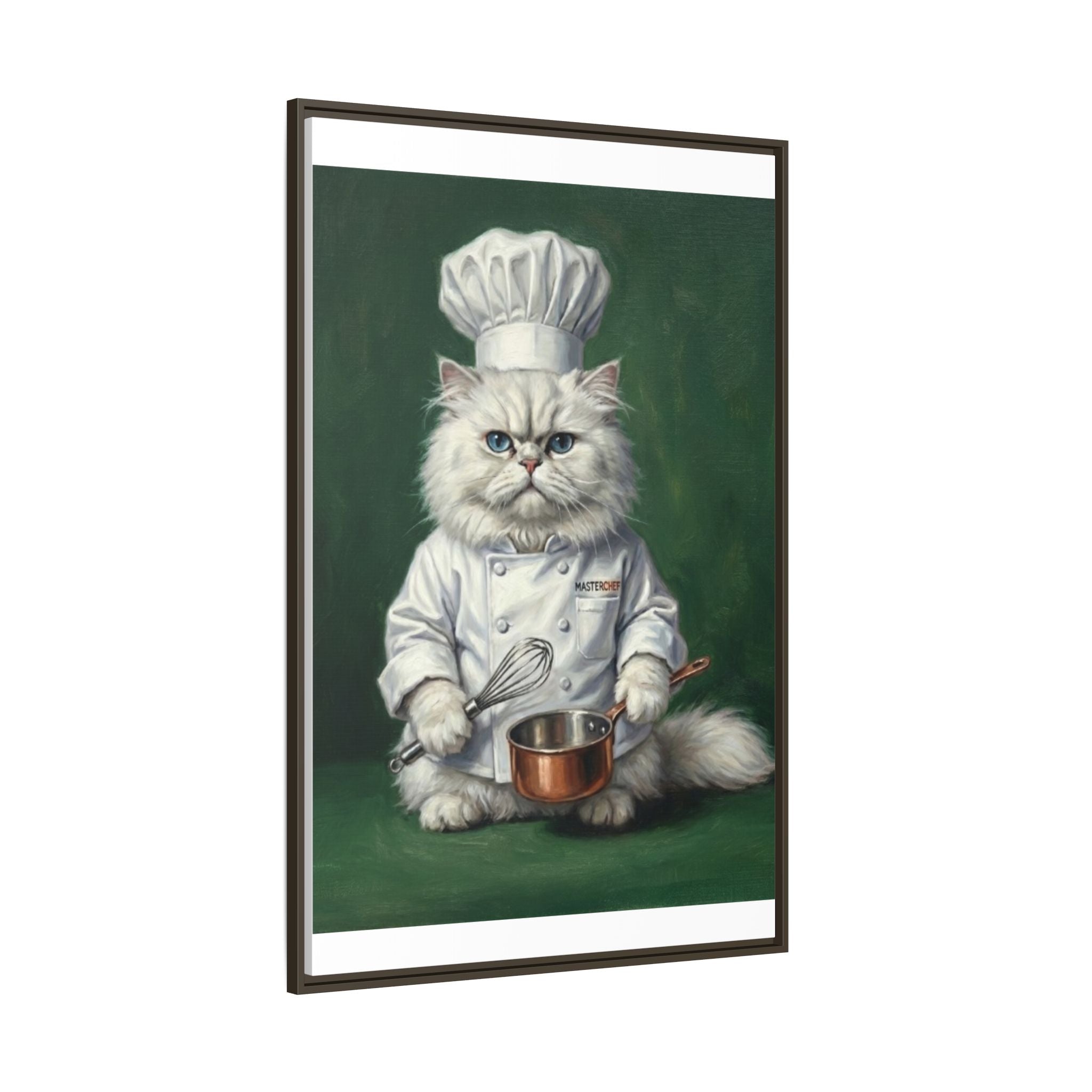 Chef Cat Portrait Matte Canvas Print (Framed) — Whimsical Kitchen Wall Art