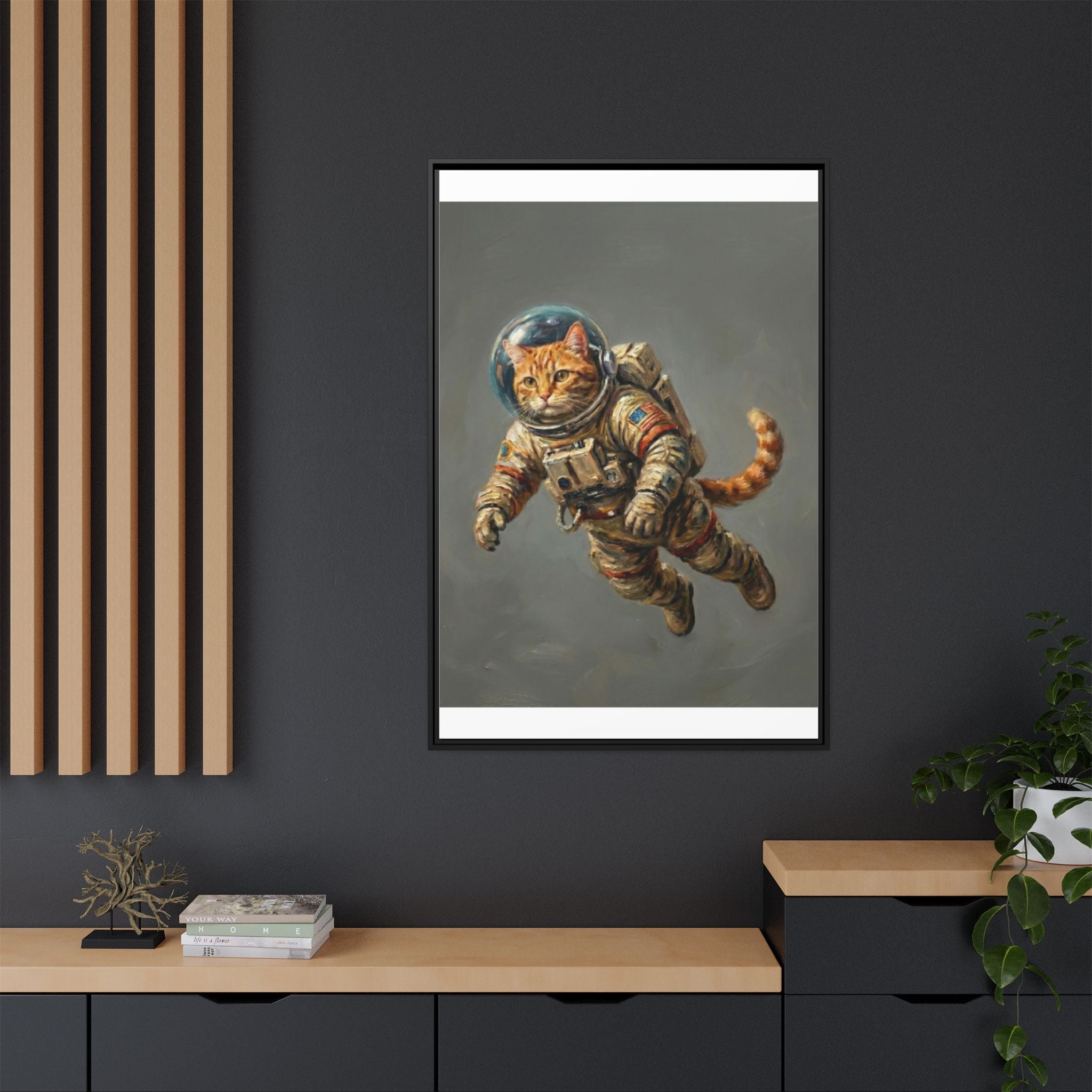 Astronaut Cat Matte Framed Canvas — Whimsical Space Cat Wall Art