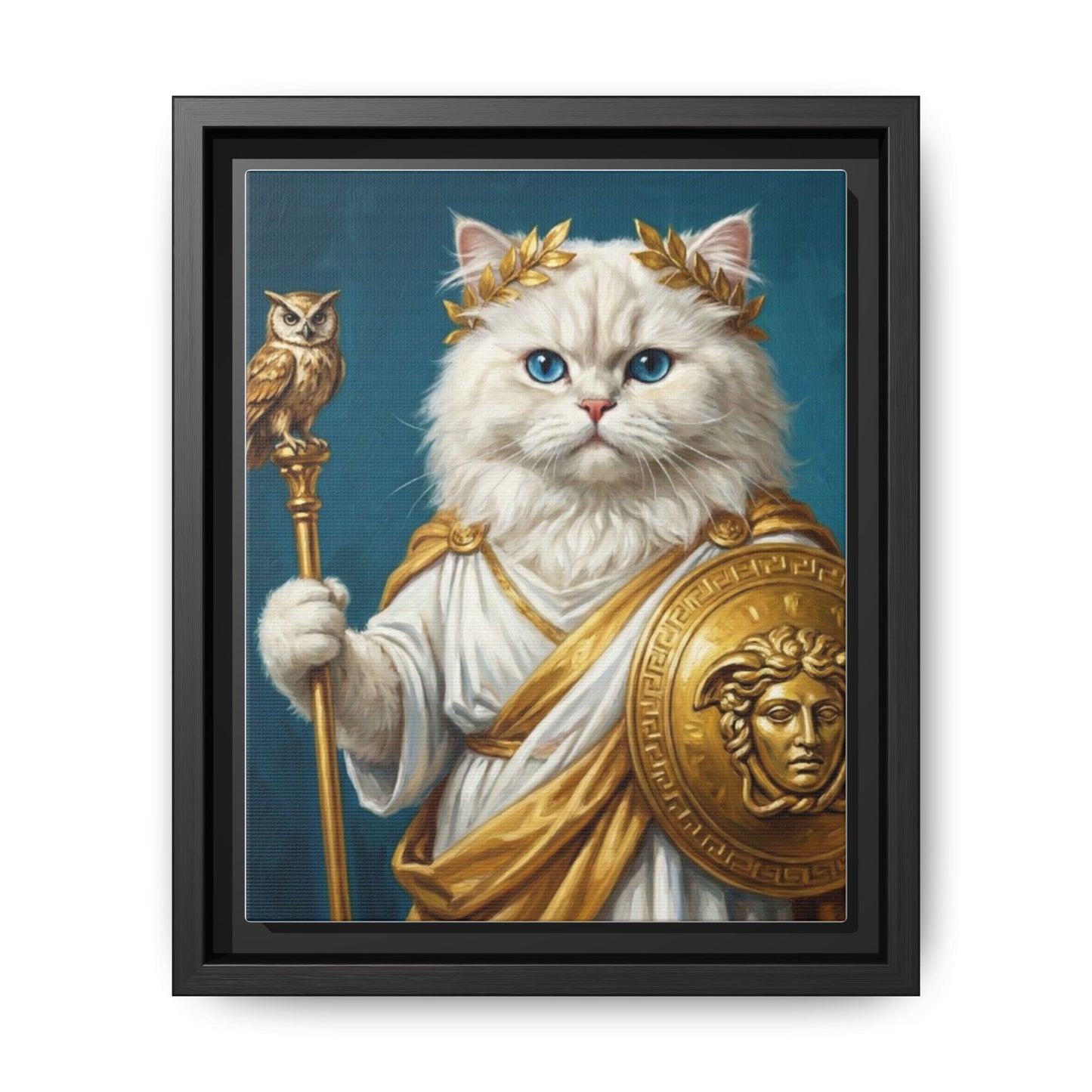 Regal Athena Cat Framed Canvas Print Mythic White Cat Wall Art