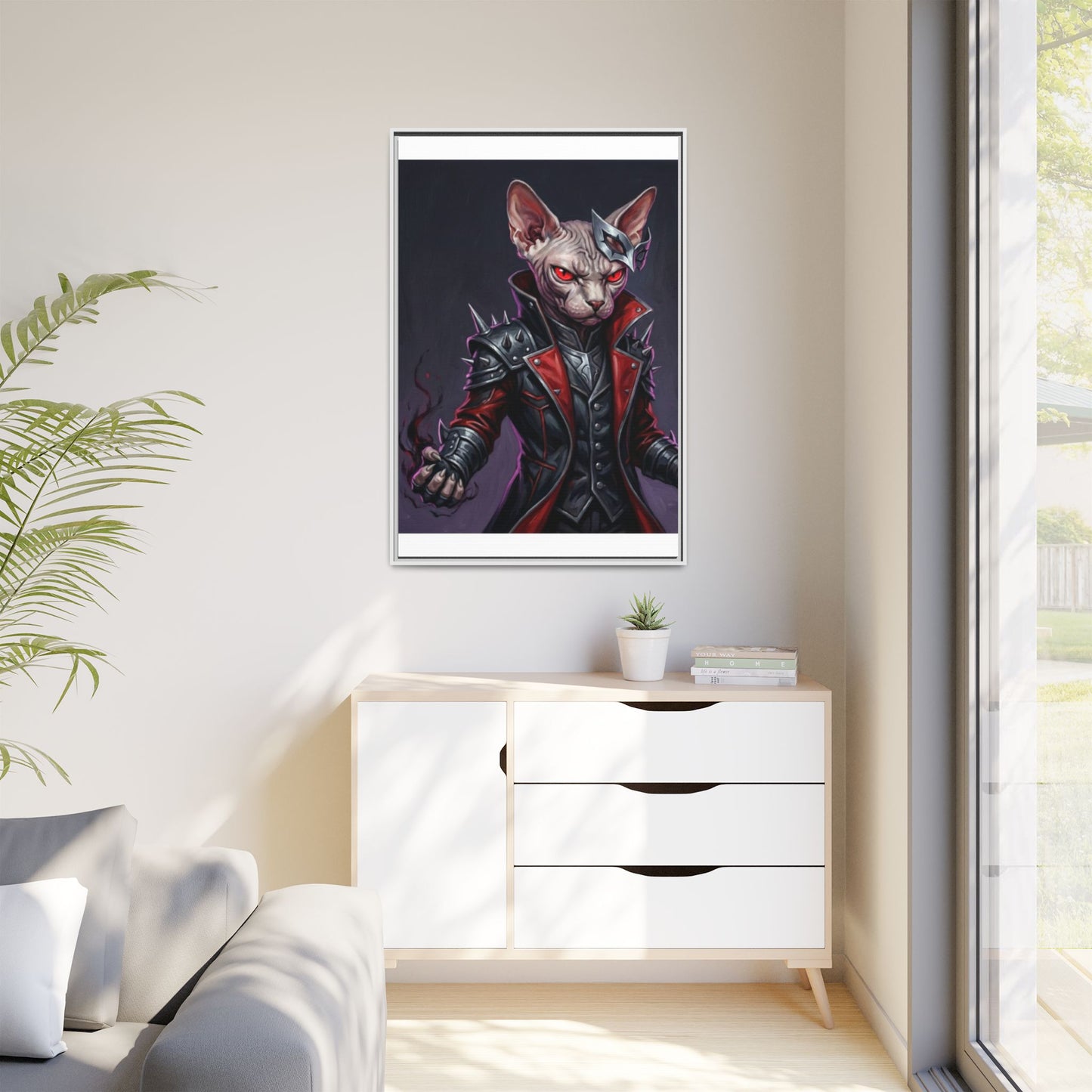 Dark Sphinx Cat Matte Framed Canvas Print Gothic Fantasy Wall Art