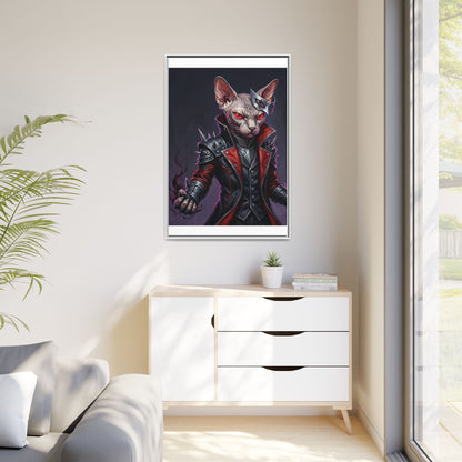 Dark Sphinx Cat Matte Framed Canvas Print Gothic Fantasy Wall Art