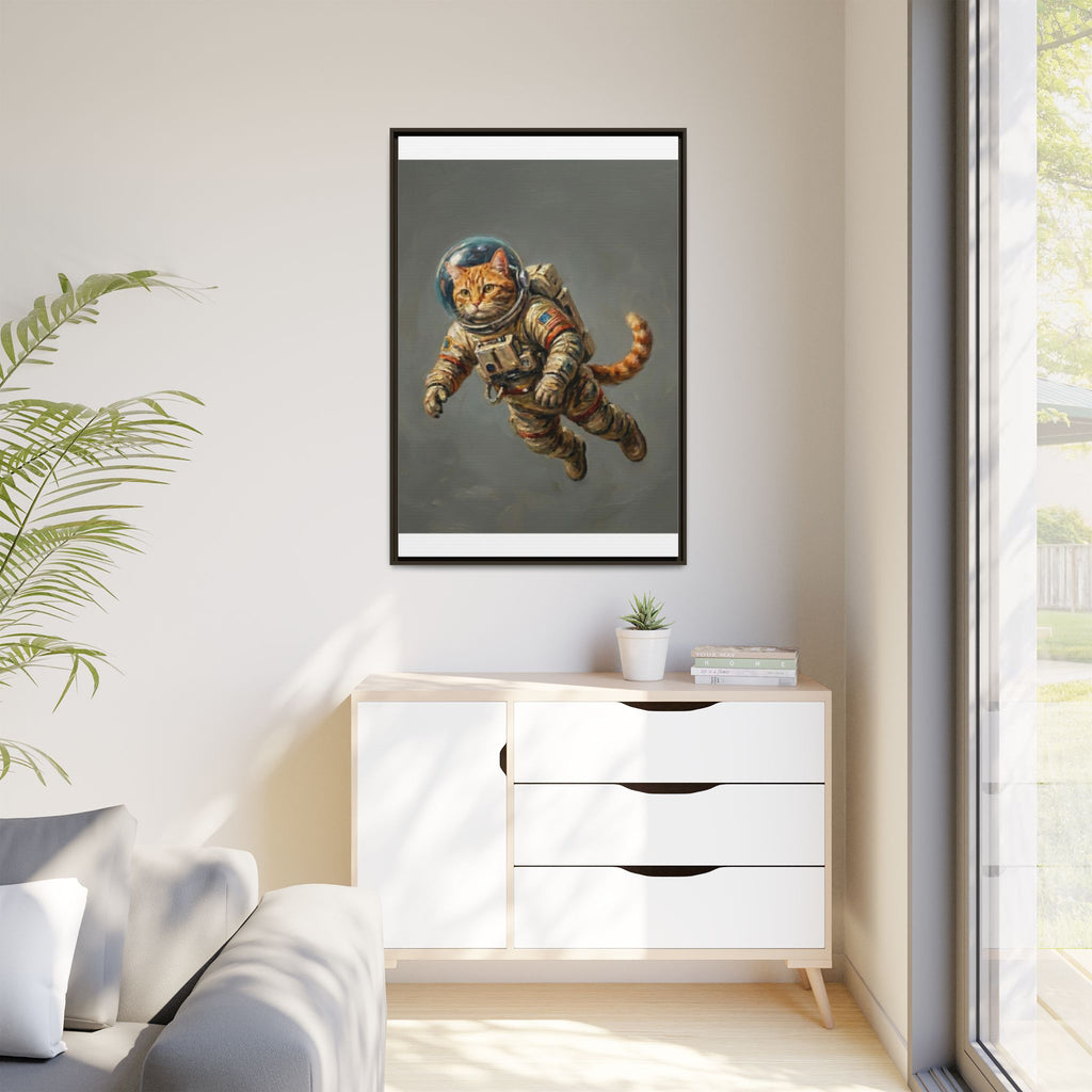 Astronaut Cat Matte Framed Canvas — Whimsical Space Cat Wall Art