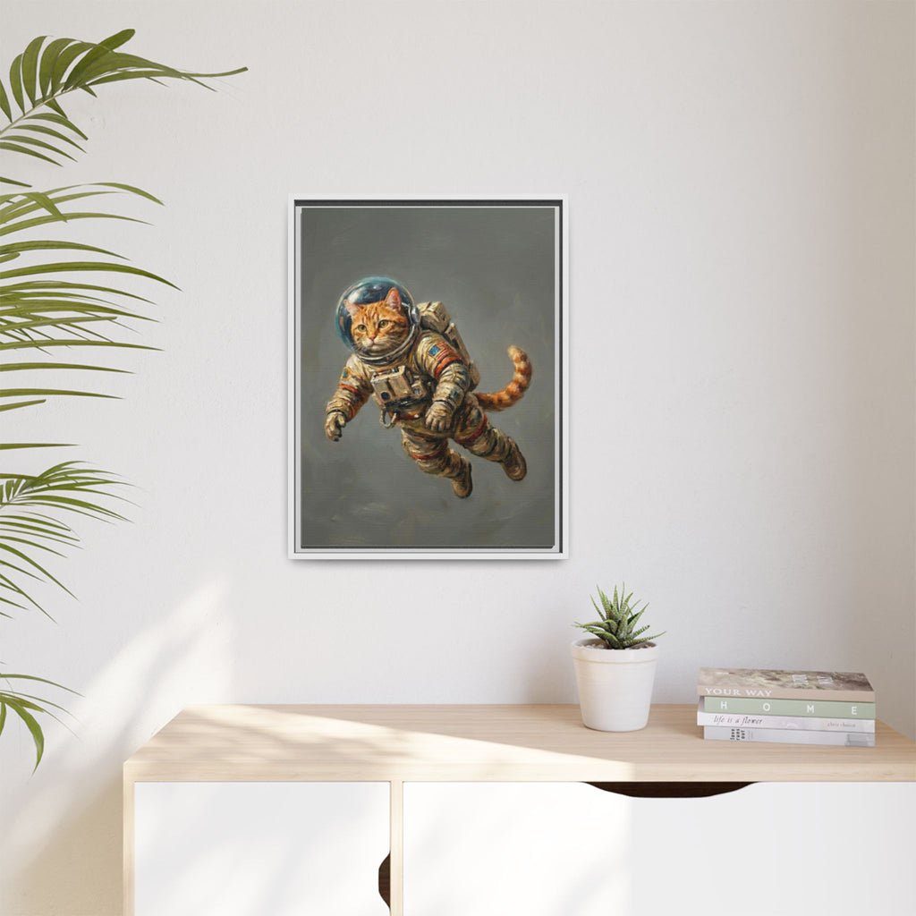 Astronaut Cat Matte Framed Canvas — Whimsical Space Cat Wall Art