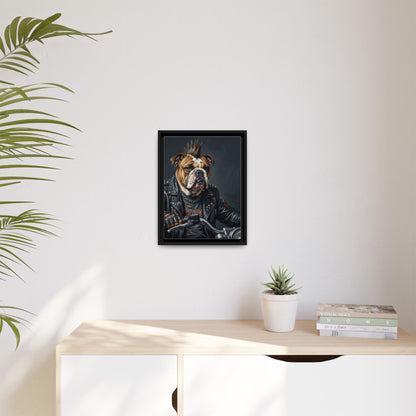 Punk Bulldog Biker Matte Canvas Print