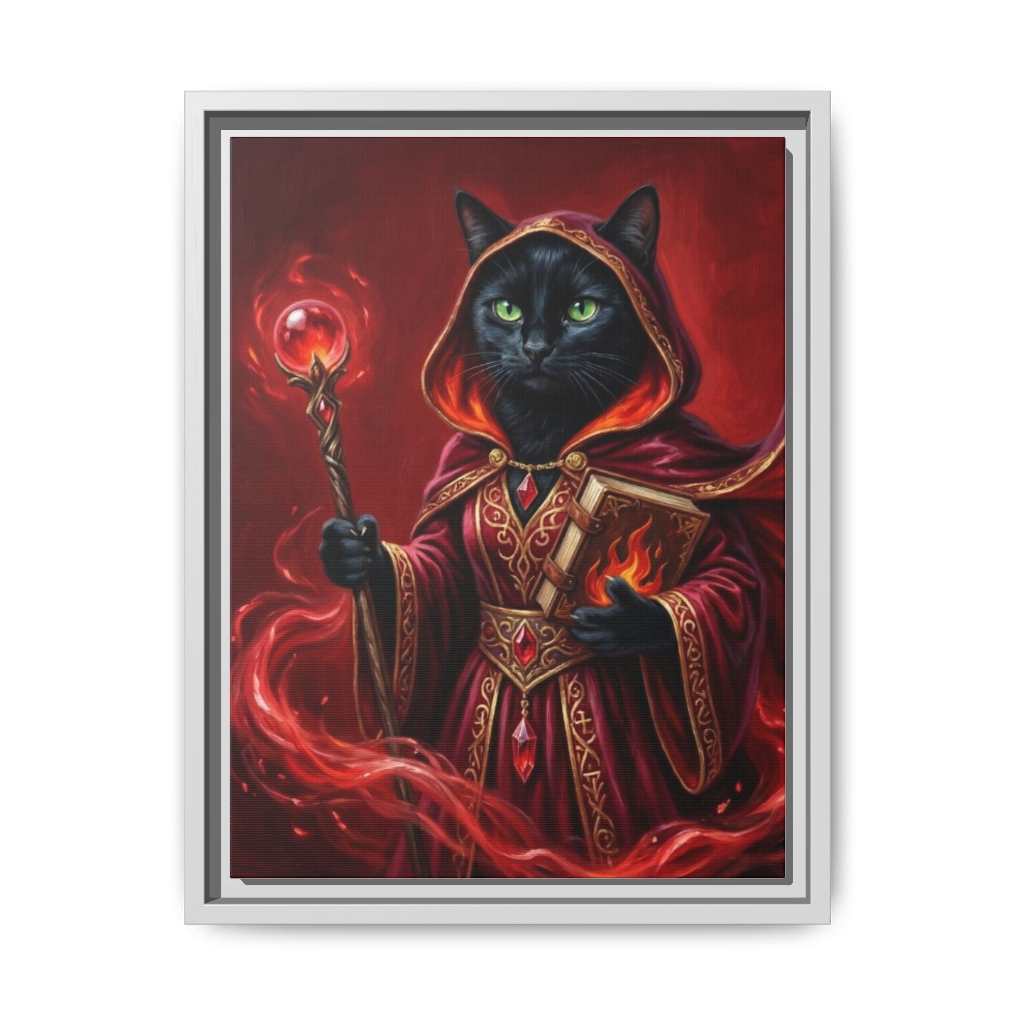 Black Cat Mage Matte Canvas Print (Framed)