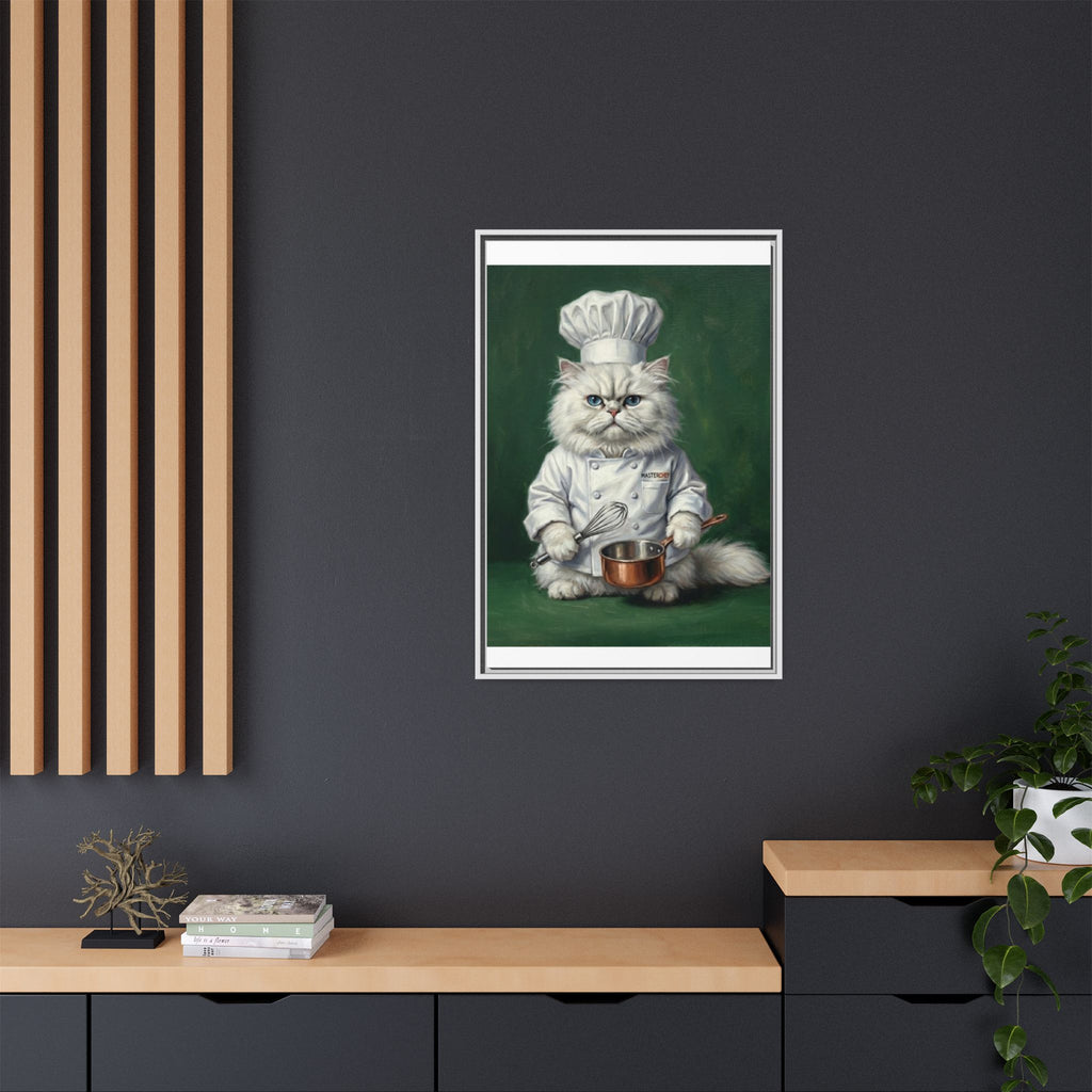 Chef Cat Portrait Matte Canvas Print (Framed) — Whimsical Kitchen Wall Art