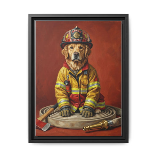 Firefighter Dog Matte Canvas Golden Retriever in Fire Gear