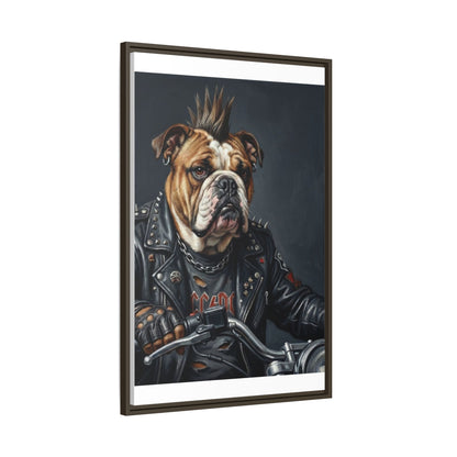 Punk Bulldog Biker Matte Canvas Print