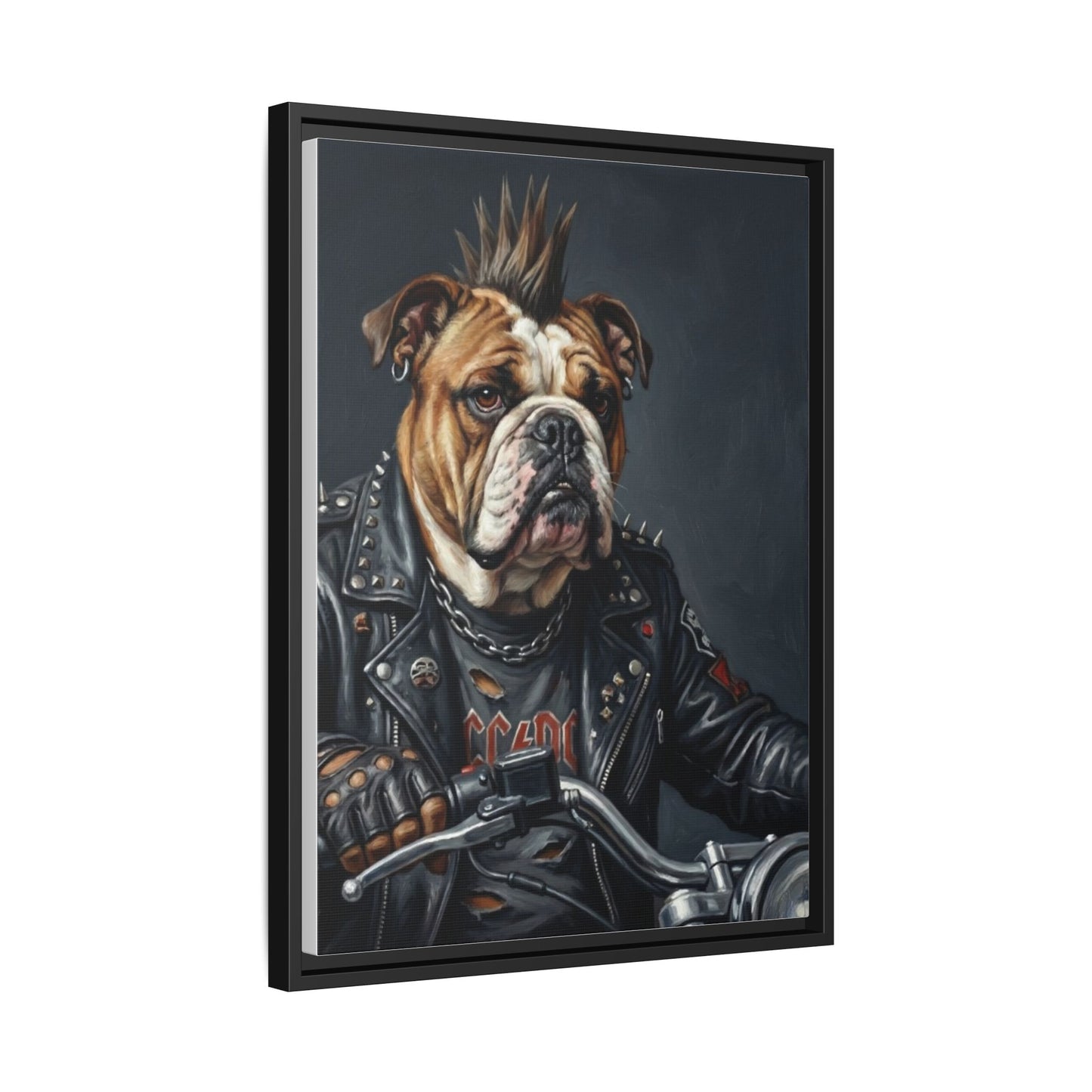 Punk Bulldog Biker Matte Canvas Print