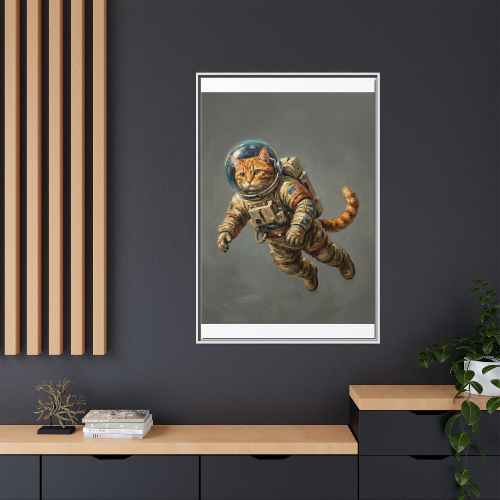 Astronaut Cat Matte Framed Canvas — Whimsical Space Cat Wall Art