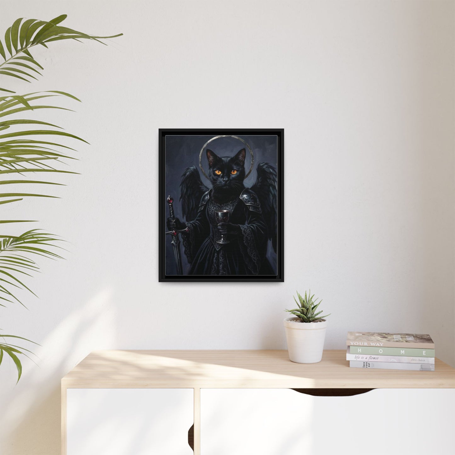 Gothic Black Cat with Halo & Chalice