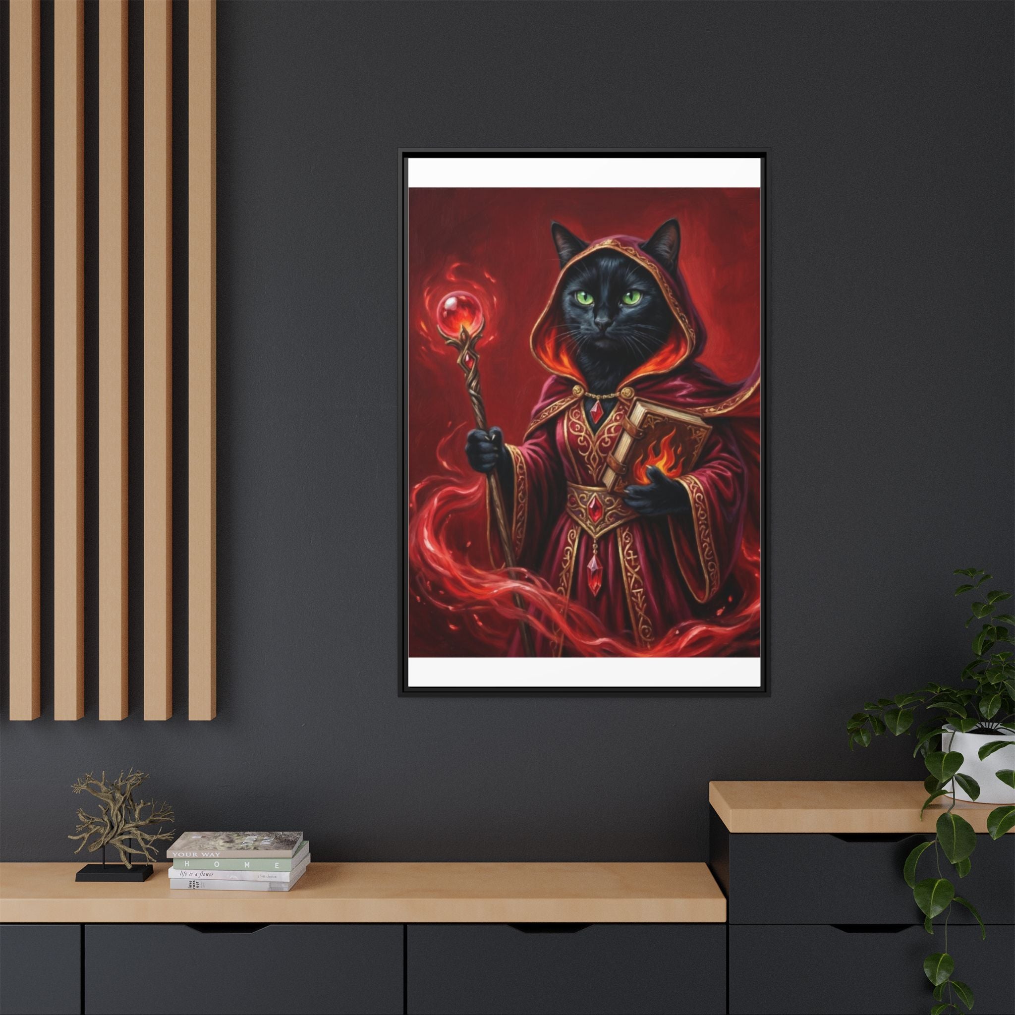 Black Cat Mage Matte Canvas Print (Framed)