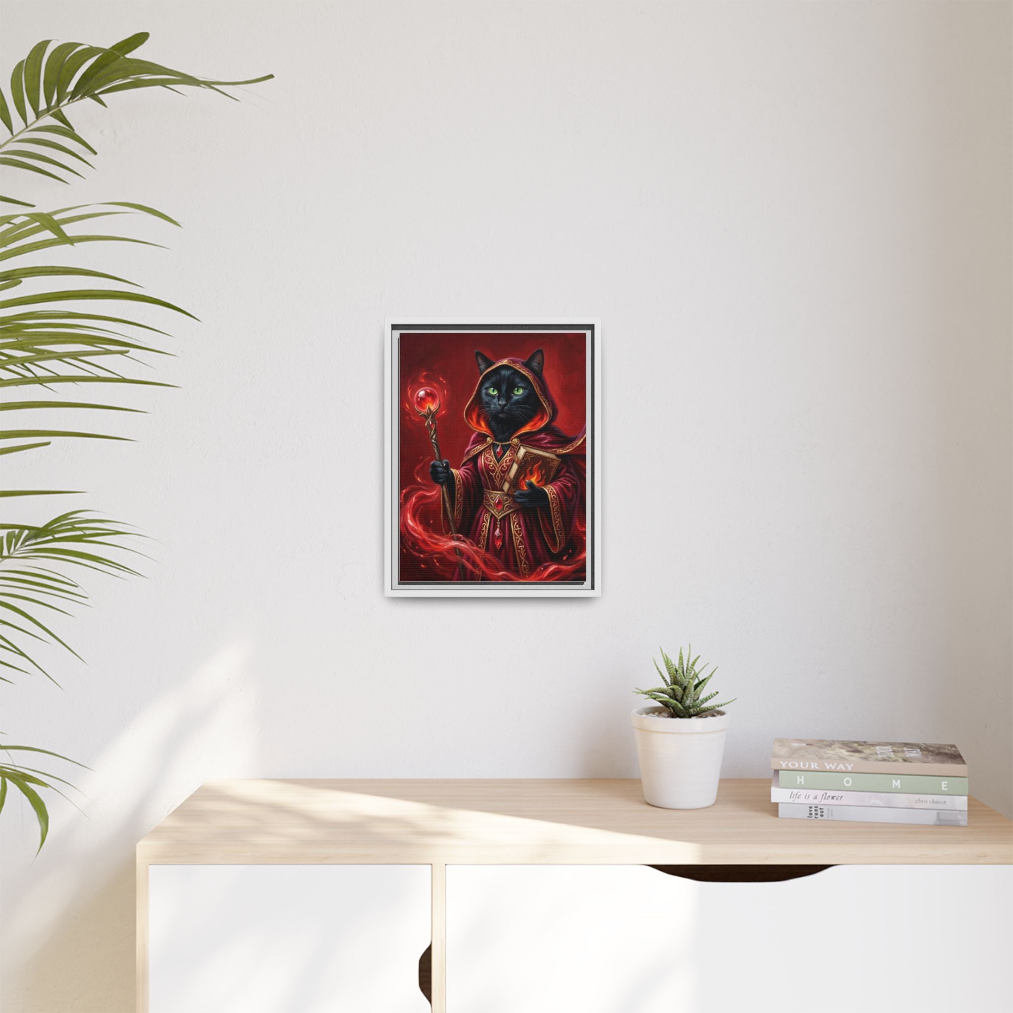 Black Cat Mage Matte Canvas Print (Framed)