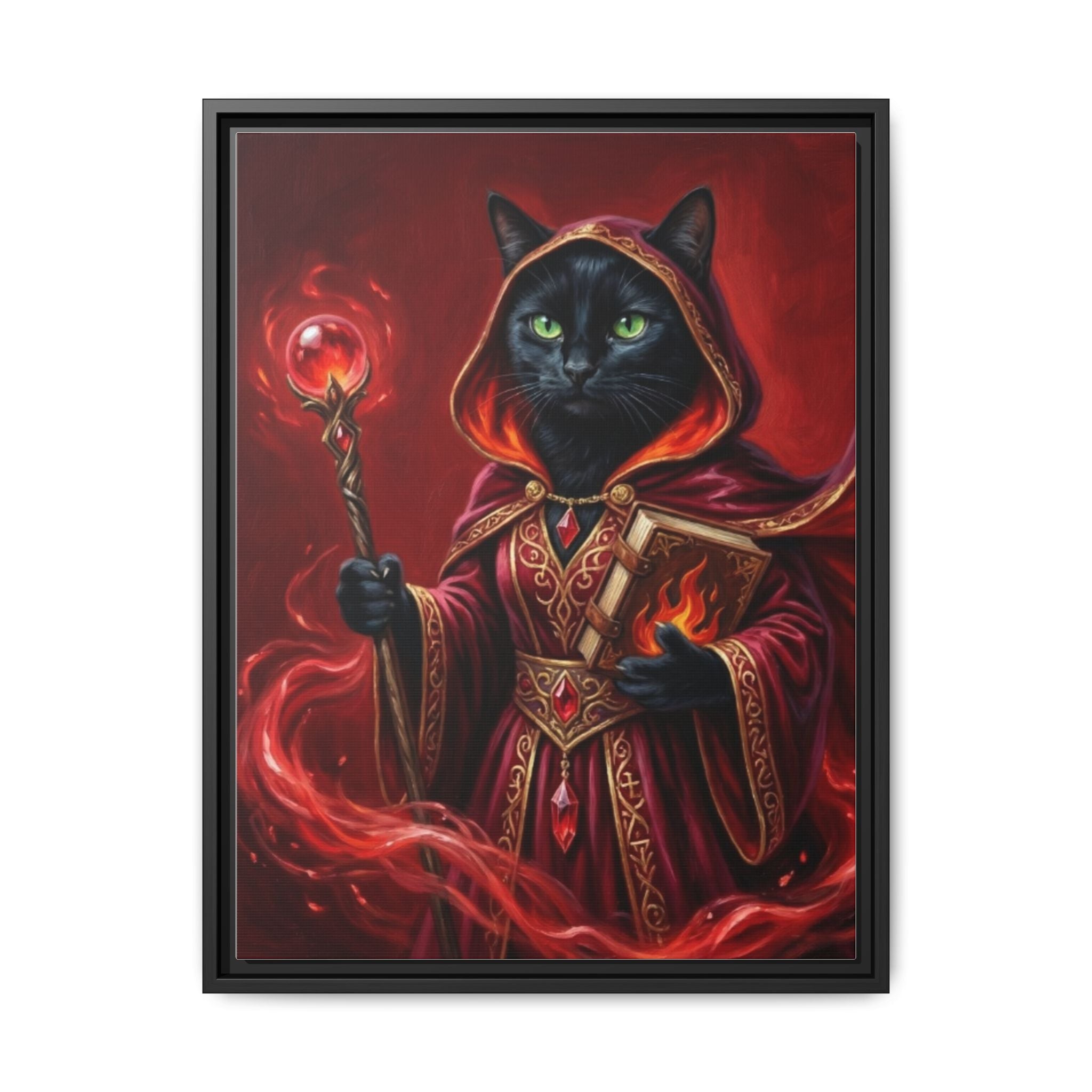 Black Cat Mage Matte Canvas Print (Framed)
