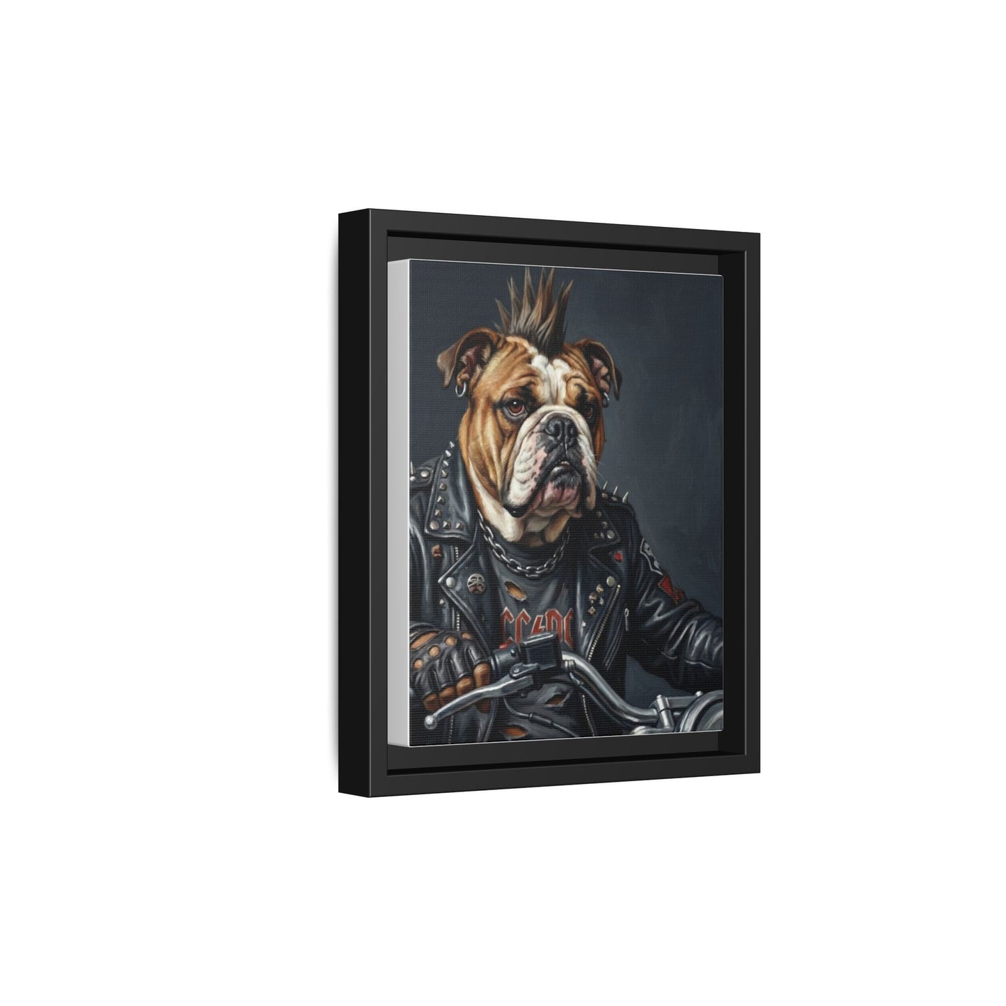 Punk Bulldog Biker Matte Canvas Print