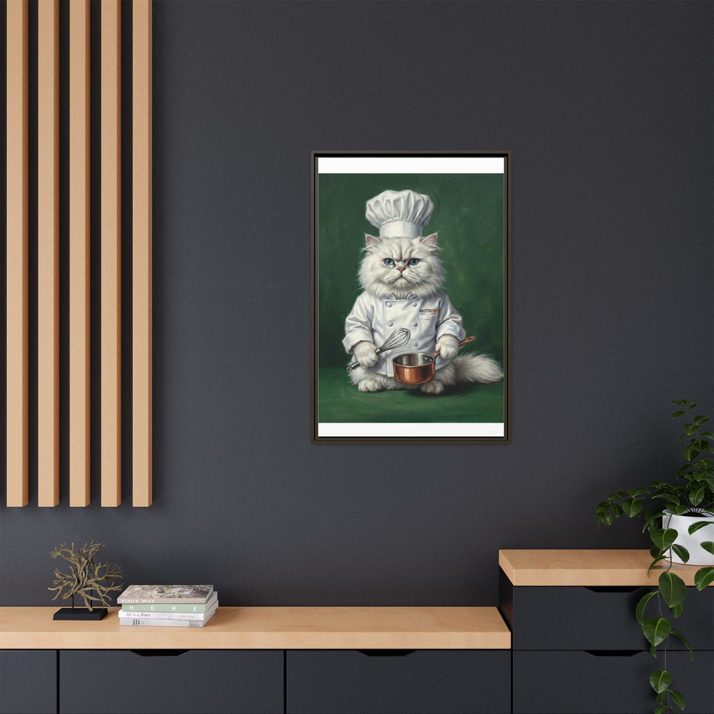 Chef Cat Portrait Matte Canvas Print (Framed) — Whimsical Kitchen Wall Art
