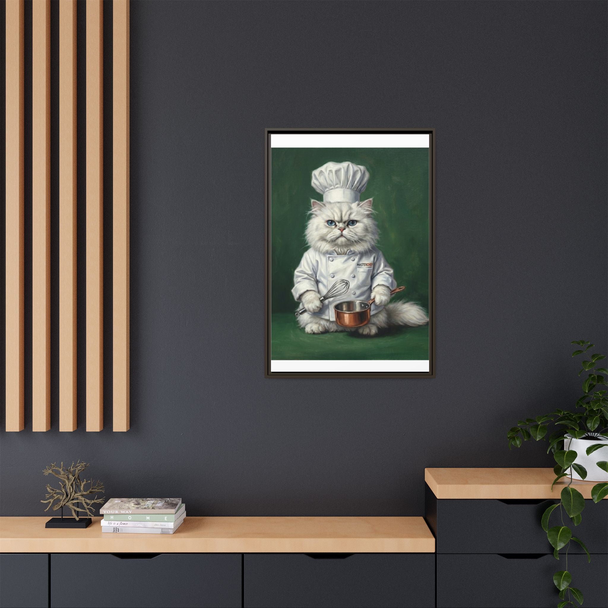 Chef Cat Portrait Matte Canvas Print (Framed) — Whimsical Kitchen Wall Art