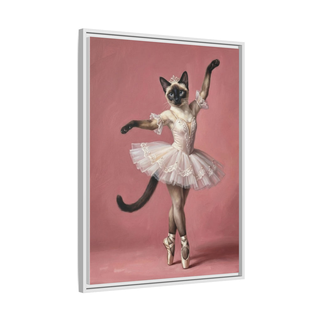Ballerina Cat Framed Canvas Print — Whimsical Ballet Cat Wall Art