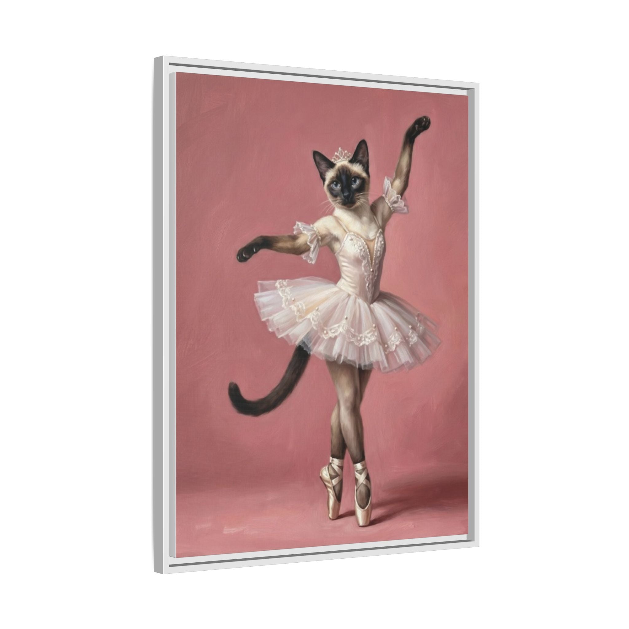 Ballerina Cat Framed Canvas Print — Whimsical Ballet Cat Wall Art