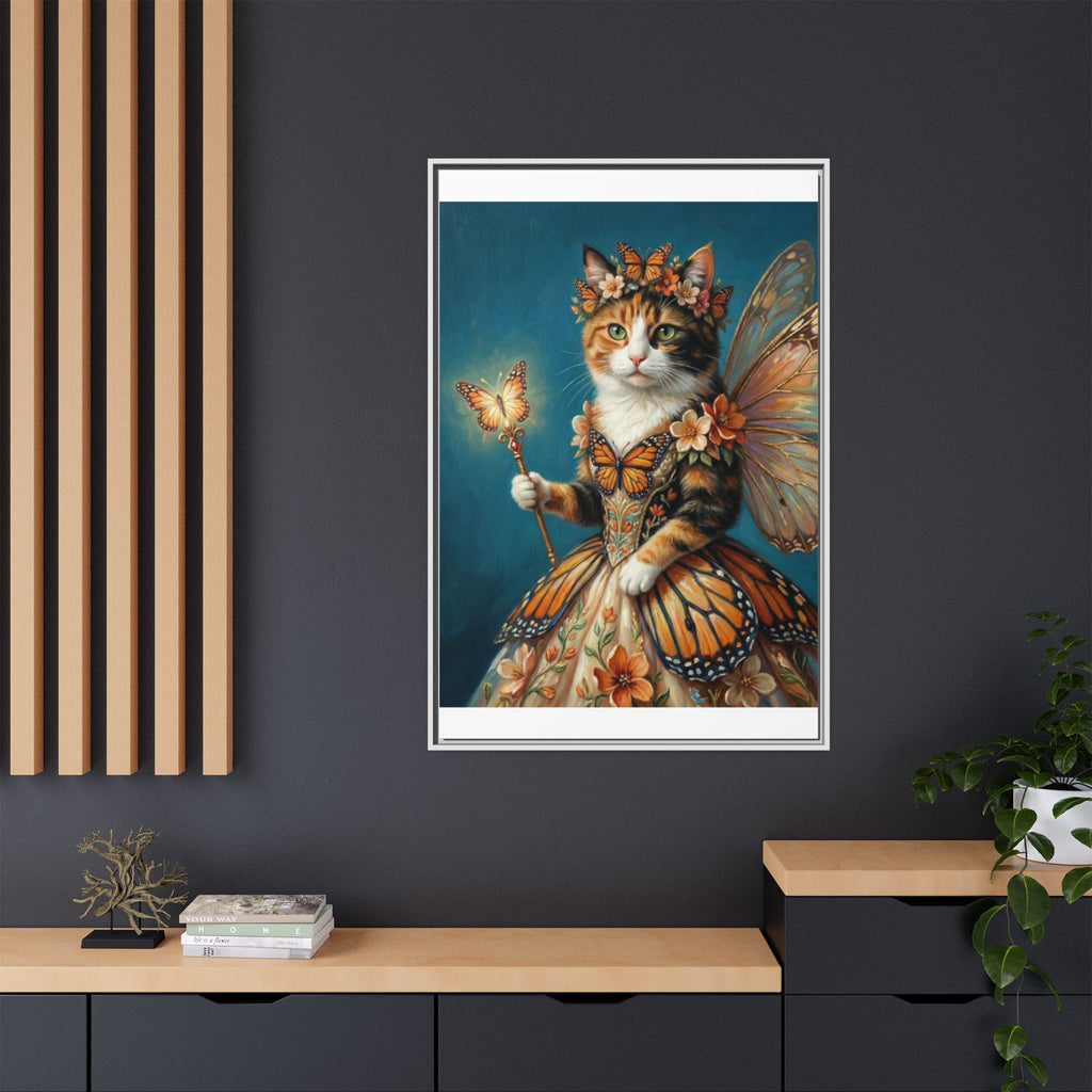 Butterfly Fairy Cat Matte Canvas Framed Art