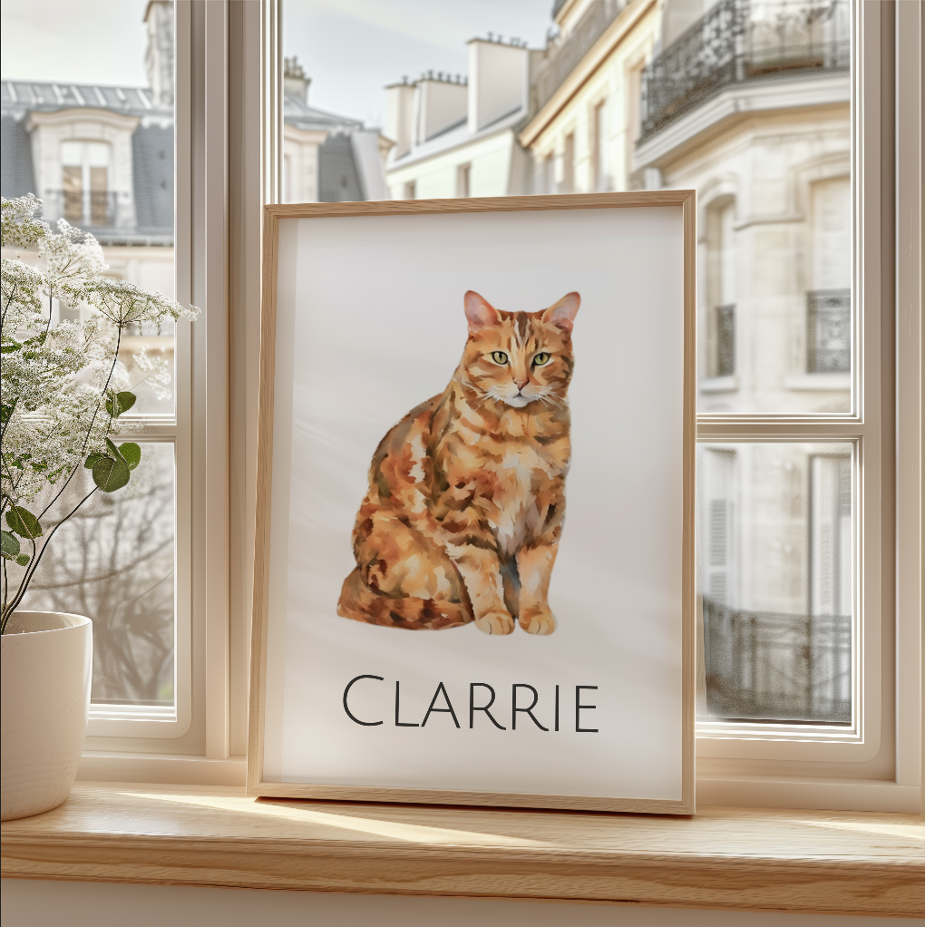 Custom Minimalist Watercolour Pet Portrait with Name – Elegant Digital Artwork (£6.50)